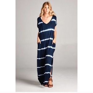 Tshirt Blue Tie Dye Maxi Dress Red Lolly